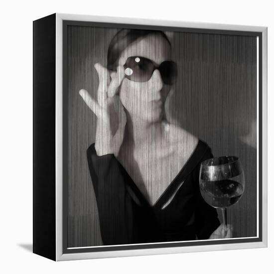 Loren with Wine-NaxArt-Framed Stretched Canvas