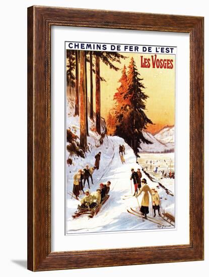 Lorraine, France - Sledding and Skiing at Vosges Poster-Lantern Press-Framed Art Print