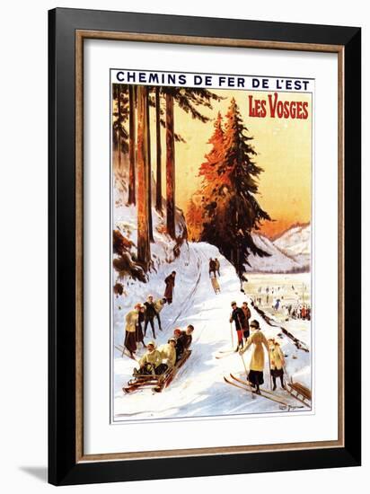 Lorraine, France - Sledding and Skiing at Vosges Poster-Lantern Press-Framed Art Print