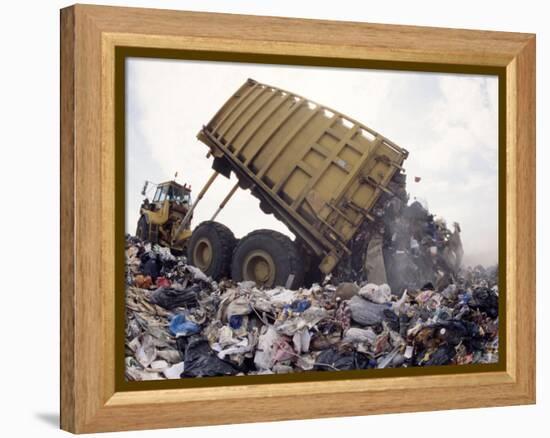 Lorry Arrives at Waste Tipping Area at Landfill Site, Mucking, London-Louise Murray-Framed Premier Image Canvas