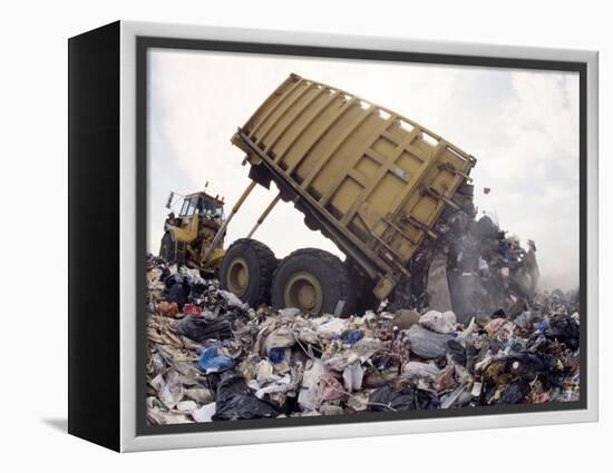 Lorry Arrives at Waste Tipping Area at Landfill Site, Mucking, London-Louise Murray-Framed Premier Image Canvas