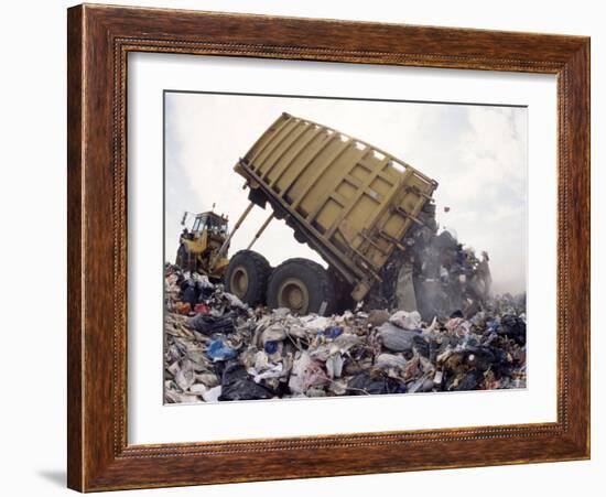 Lorry Arrives at Waste Tipping Area at Landfill Site, Mucking, London-Louise Murray-Framed Photographic Print