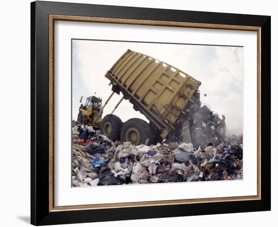 Lorry Arrives at Waste Tipping Area at Landfill Site, Mucking, London-Louise Murray-Framed Photographic Print