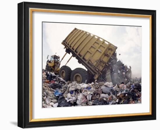 Lorry Arrives at Waste Tipping Area at Landfill Site, Mucking, London-Louise Murray-Framed Photographic Print