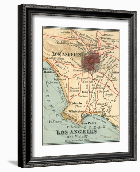 Los Angeles and Vicinity (C. 1900), from the 10th Edition of Encyclopaedia Britannica, Maps-Encyclopaedia Britannica-Framed Art Print