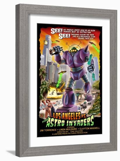 Los Angeles, California - Astro Invaders-Lantern Press-Framed Art Print