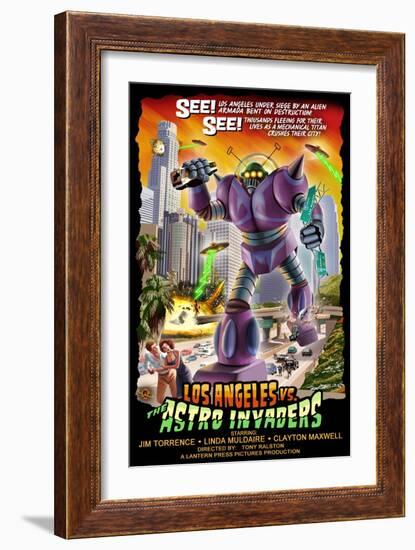 Los Angeles, California - Astro Invaders-Lantern Press-Framed Art Print