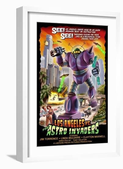 Los Angeles, California - Astro Invaders-Lantern Press-Framed Art Print