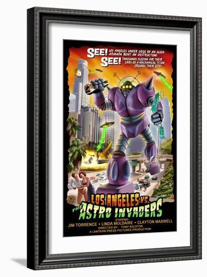 Los Angeles, California - Astro Invaders-Lantern Press-Framed Art Print