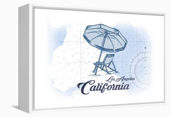 Los Angeles, California - Beach Chair and Umbrella - Blue - Coastal Icon-Lantern Press-Framed Stretched Canvas