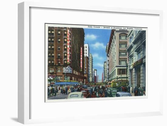 Los Angeles, California - Crowds at Seventh and Broadway-Lantern Press-Framed Art Print