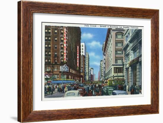 Los Angeles, California - Crowds at Seventh and Broadway-Lantern Press-Framed Art Print