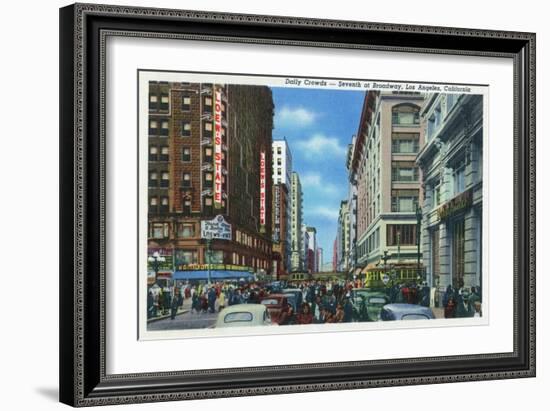 Los Angeles, California - Crowds at Seventh and Broadway-Lantern Press-Framed Art Print