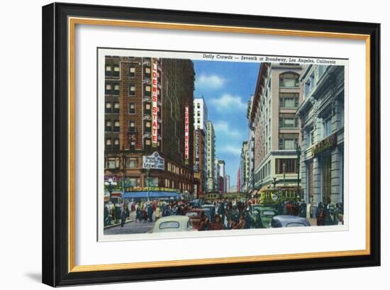 Los Angeles, California - Crowds at Seventh and Broadway-Lantern Press-Framed Art Print