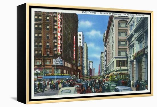 Los Angeles, California - Crowds at Seventh and Broadway-Lantern Press-Framed Stretched Canvas