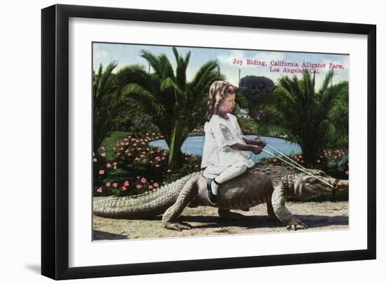 Los Angeles, California - Girl Riding Alligator at the Farm-Lantern Press-Framed Art Print