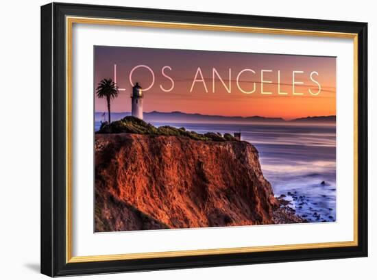 Los Angeles, California - Point Vincent Lighthouse and Sunset-Lantern Press-Framed Art Print