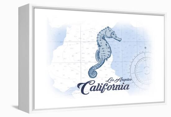 Los Angeles, California - Seahorse - Blue - Coastal Icon-Lantern Press-Framed Stretched Canvas