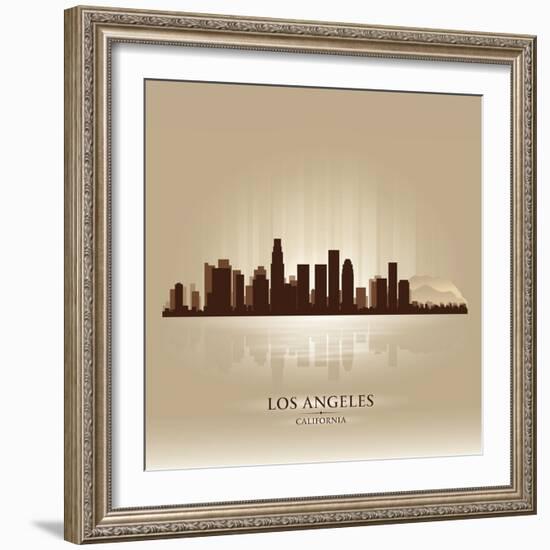 Los Angeles, California Skyline City Silhouette-Yurkaimmortal-Framed Premium Giclee Print