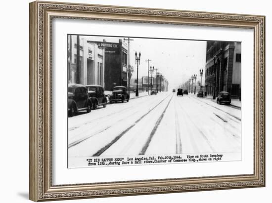 Los Angeles, California - Snow on South Broadway-Lantern Press-Framed Art Print