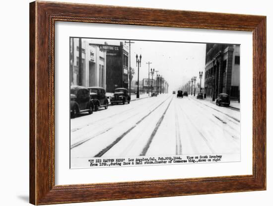 Los Angeles, California - Snow on South Broadway-Lantern Press-Framed Art Print