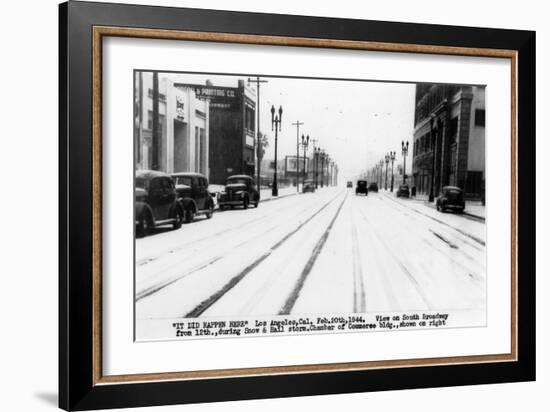 Los Angeles, California - Snow on South Broadway-Lantern Press-Framed Art Print