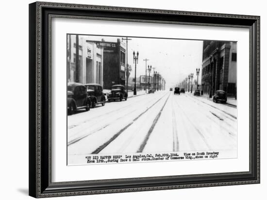 Los Angeles, California - Snow on South Broadway-Lantern Press-Framed Art Print