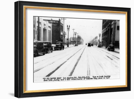 Los Angeles, California - Snow on South Broadway-Lantern Press-Framed Art Print