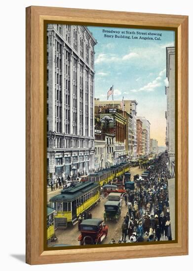 Los Angeles, California - Story Building View from Broadway and Sixth Street-Lantern Press-Framed Stretched Canvas