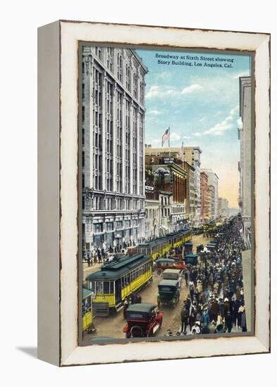 Los Angeles, California - Story Building View from Broadway and Sixth Street-Lantern Press-Framed Stretched Canvas