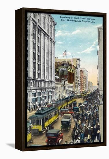 Los Angeles, California - Story Building View from Broadway and Sixth Street-Lantern Press-Framed Stretched Canvas