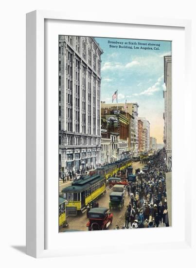 Los Angeles, California - Story Building View from Broadway and Sixth Street-Lantern Press-Framed Art Print
