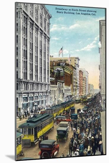 Los Angeles, California - Story Building View from Broadway and Sixth Street-Lantern Press-Mounted Art Print