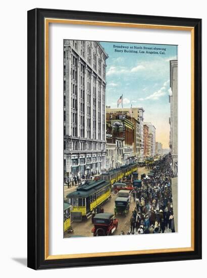 Los Angeles, California - Story Building View from Broadway and Sixth Street-Lantern Press-Framed Art Print