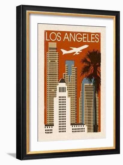 Los Angeles, California - Woodblock-Lantern Press-Framed Art Print