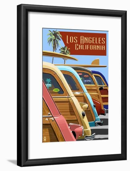 Los Angeles, California - Woodies Lined Up-Lantern Press-Framed Art Print