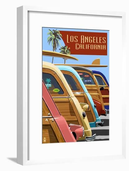 Los Angeles, California - Woodies Lined Up-Lantern Press-Framed Art Print