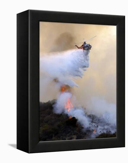 Los Angeles City Fire Helicopter Drops Water on a Hot Spot in the Angeles National Forest-null-Framed Premier Image Canvas