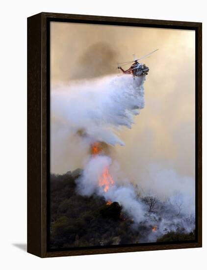 Los Angeles City Fire Helicopter Drops Water on a Hot Spot in the Angeles National Forest-null-Framed Premier Image Canvas