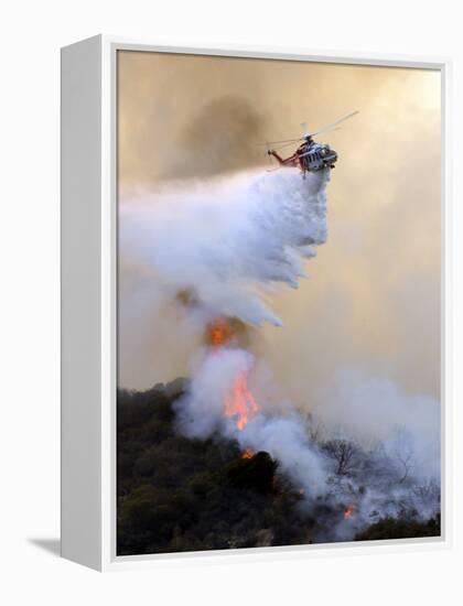 Los Angeles City Fire Helicopter Drops Water on a Hot Spot in the Angeles National Forest-null-Framed Premier Image Canvas