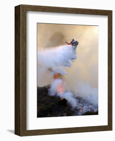 Los Angeles City Fire Helicopter Drops Water on a Hot Spot in the Angeles National Forest-null-Framed Photographic Print