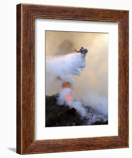 Los Angeles City Fire Helicopter Drops Water on a Hot Spot in the Angeles National Forest-null-Framed Photographic Print