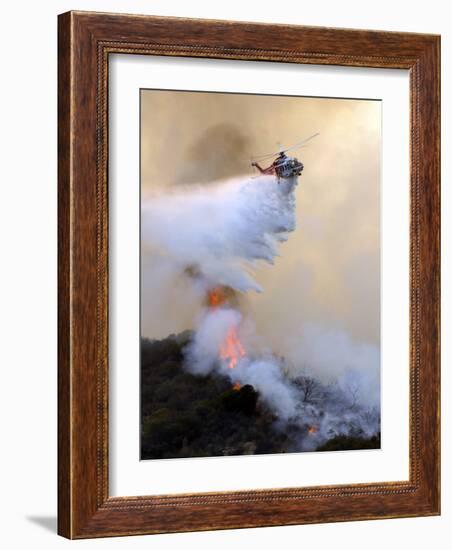 Los Angeles City Fire Helicopter Drops Water on a Hot Spot in the Angeles National Forest-null-Framed Photographic Print