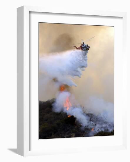 Los Angeles City Fire Helicopter Drops Water on a Hot Spot in the Angeles National Forest-null-Framed Photographic Print