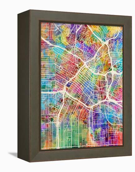 Los Angeles City Street Map-Michael Tompsett-Framed Stretched Canvas