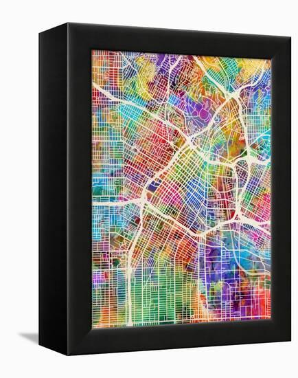 Los Angeles City Street Map-Michael Tompsett-Framed Stretched Canvas