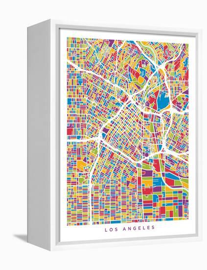 Los Angeles City Street Map-Michael Tompsett-Framed Stretched Canvas