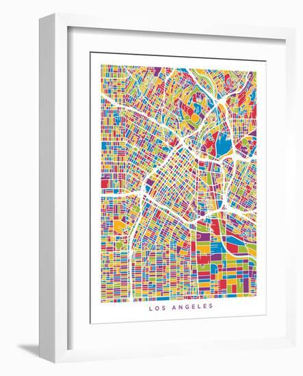 Los Angeles City Street Map-Michael Tompsett-Framed Art Print