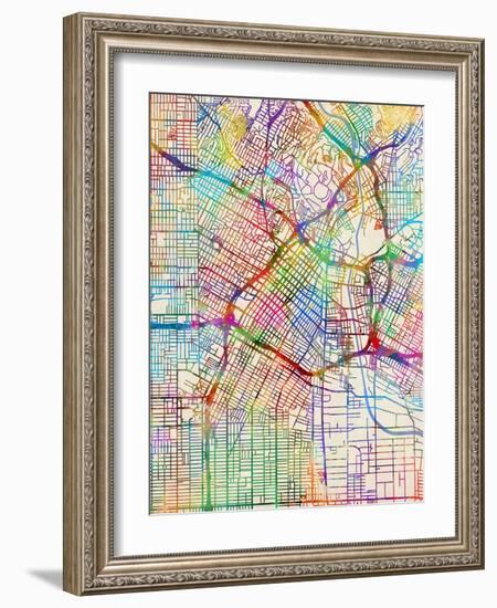 Los Angeles City Street Map-Michael Tompsett-Framed Art Print