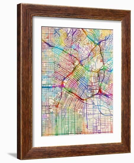 Los Angeles City Street Map-Michael Tompsett-Framed Art Print